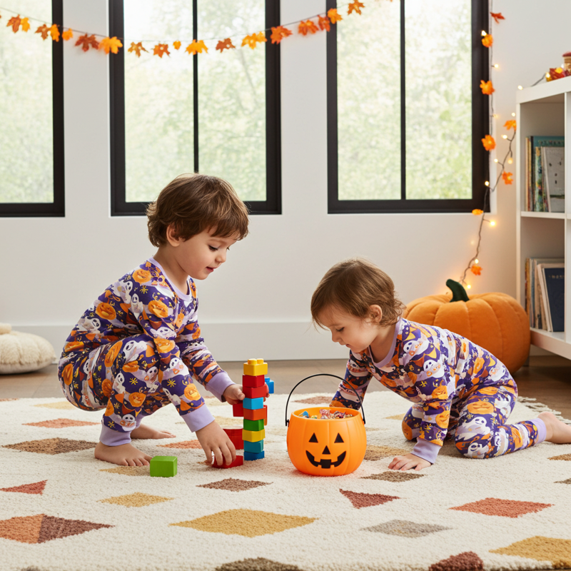 Purple Halloween Toddler Pajama Set 2T Snug Fit Bamboo Sleepwear for Girls & Boys - Pumpkin Design