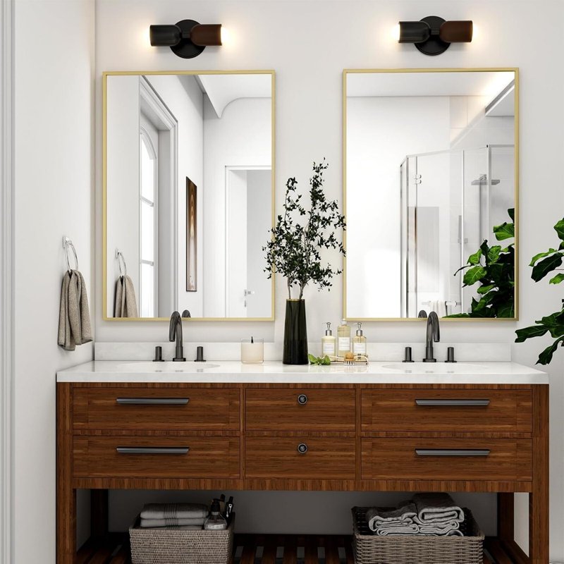 Bathroom Wall Mirror 30x20 Inch Rectangular Vanity Mirror with Metal Frame - Gold