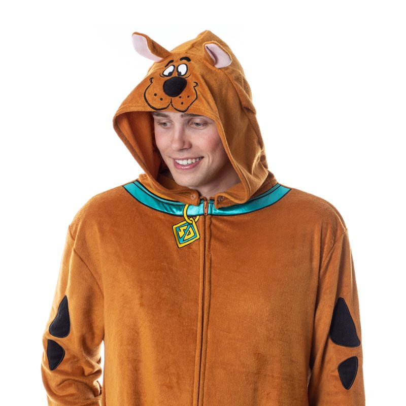 Men's Scooby-Doo Hooded Union Suit Pajama Sleepwear - Brown XXS/XS