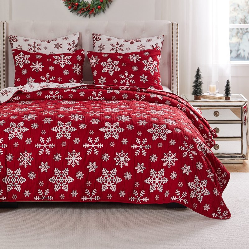 Twin Snowflakes Reversible Holiday Coverlet Set - Greenland Home Fashions