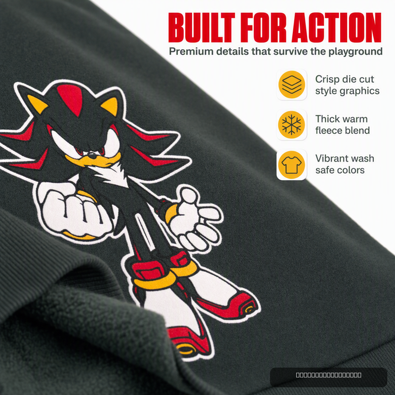 Kids Sonic the Hedgehog Fleece Hoodie - Shadow Charcoal, Size 10-12