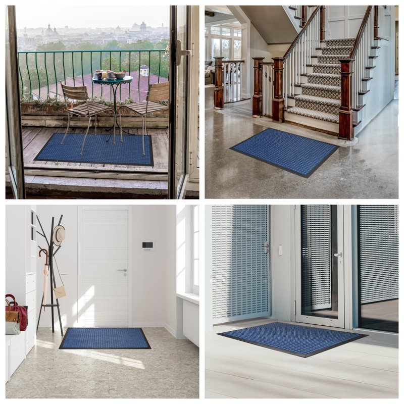 Outdoor Doormat Non Slip Rubber Welcome Mat 24x47 Checker Light Blue - Dirt Trapper
