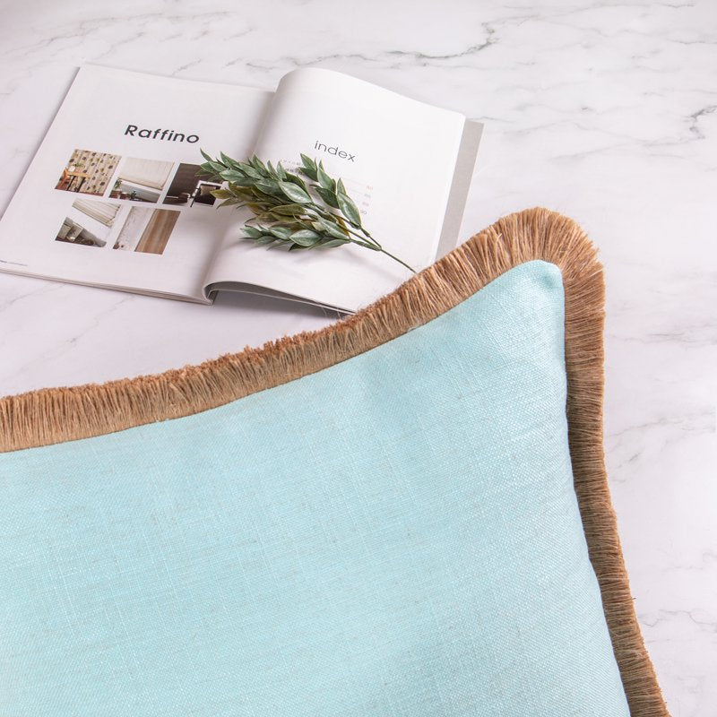 Phantoscope Light Blue Linen Tassel Farmhouse Throw Pillow 18x18 Set of 2