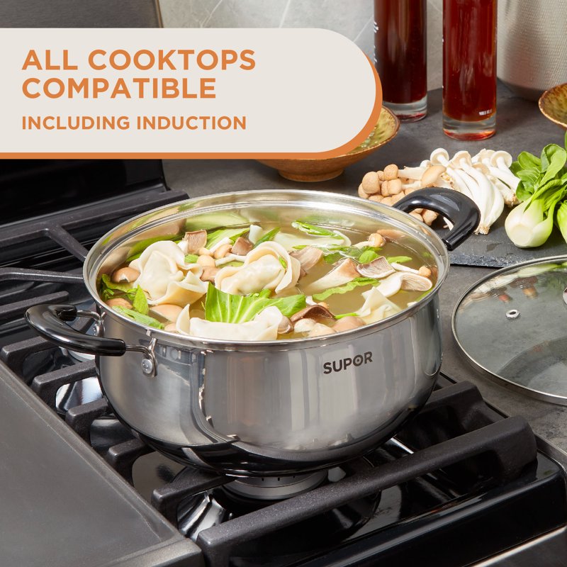 4.3QT Stainless Steel Saucepot with Glass Lid - Induction Ready