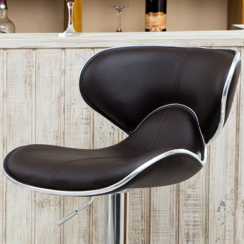 Adjustable Swivel Bar Stool with Chrome Base - Brown, Set of 2