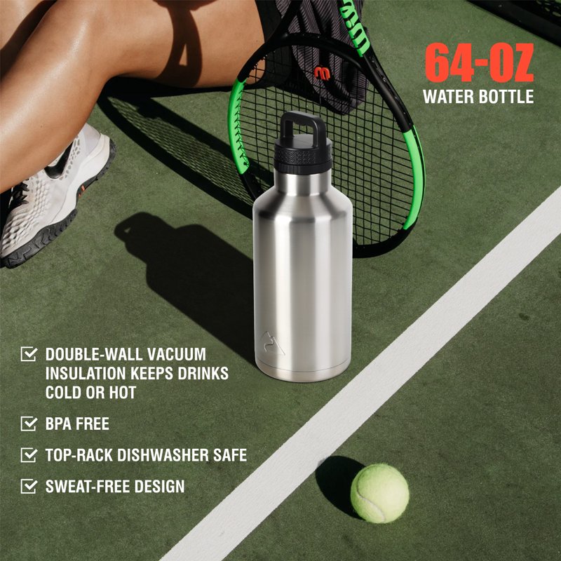 64 oz Stainless Steel Insulated Water Bottle - Leak-Proof Chug Lid