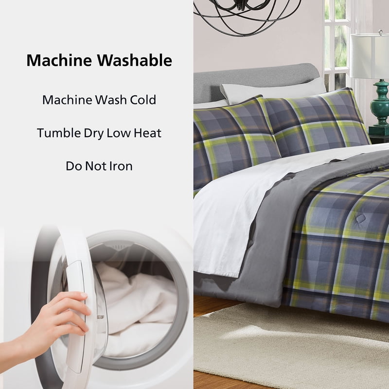 Western Plaid Comforter Set - Full/Queen, Green, 3-Piece Bedding Set with Shams