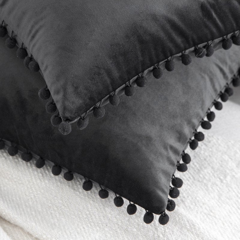Black 12x20 Inch Velvet Throw Pillow Set with Invisible Zipper - 2 Pack