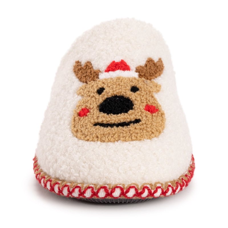 MUK LUKS Women's Punch Needle Winter Holiday Slippers - Vanilla Reindeer L (9-10)