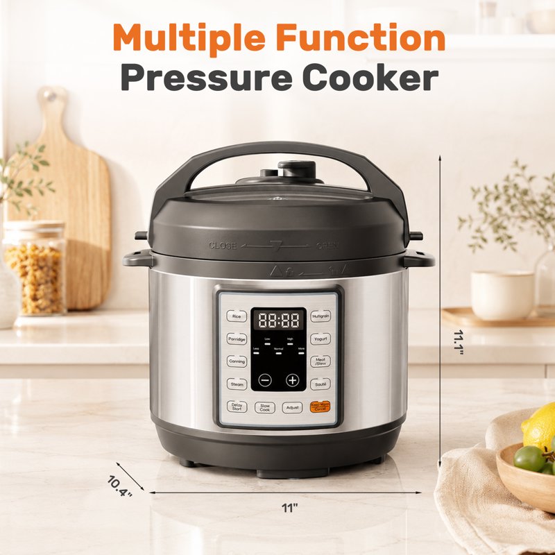3QT Electric Pressure Cooker - Multi-Function Stainless Steel Pot, Silver