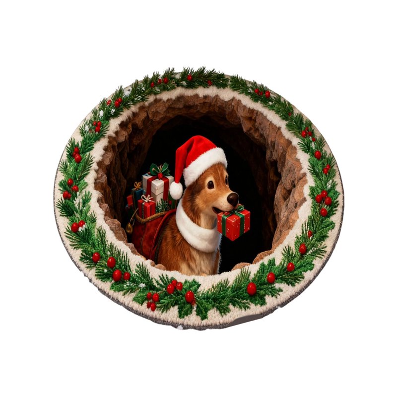 Christmas 3D Non-Slip Floor Mat - Round Area Rug with Merry Christmas Design - Variation B: Christmas #13