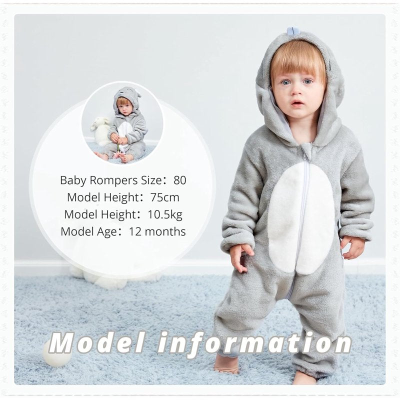 Gray Mouse Baby Animal Costume Romper 12-18 Months - Unisex Fall Winter Flannel