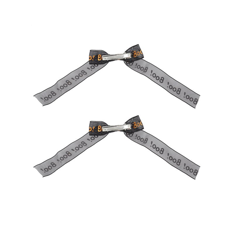 Halloween Women's BOO Ribbon Bow Hair Clip Set - Multicolor, 2 Pieces, Alligator Clips