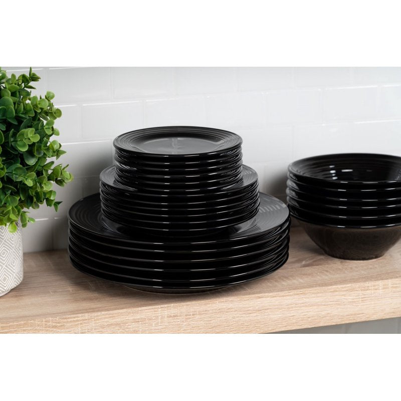 Nova Black Round 62-Piece Stoneware Dinnerware Set - Service for 6