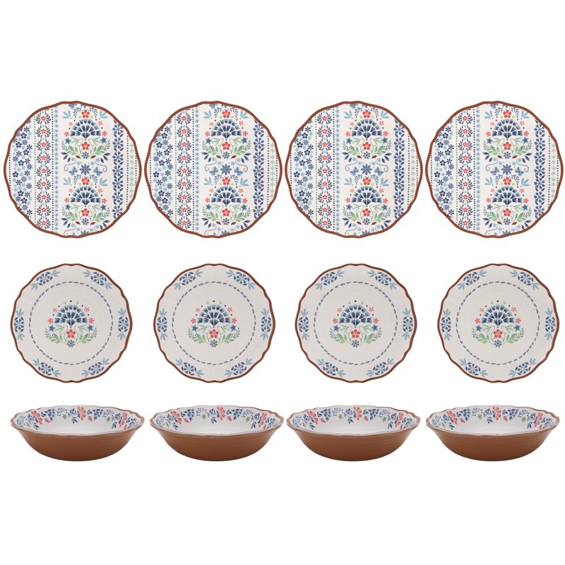 12-Piece Bamboo Melamine Dinnerware Set - Multicolor Floral