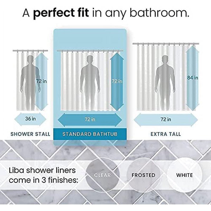 (2 Pack) Heavy Duty PEVA Shower Curtain Liners - 72 x 72 Inches, Waterproof & Mildew Resistant
