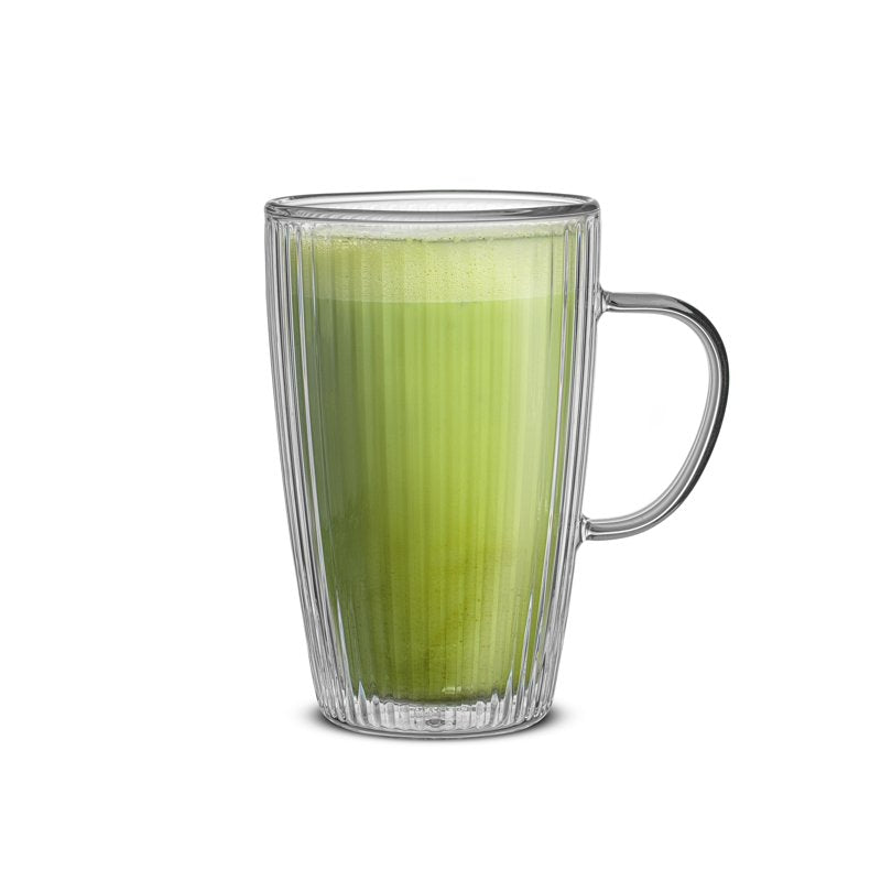 15 oz Double Wall Ribbed Glass Mug with Handle - Clear