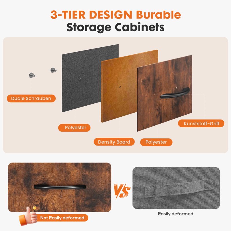 5 Drawer Fabric Dresser with Wooden Top - 5 Drawer Rust
