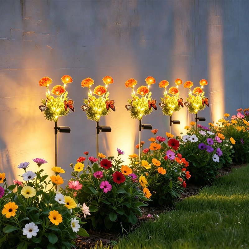 Solar Powered LED Flower Lamp Outdoor Garden Yard Decor - Green B Variation