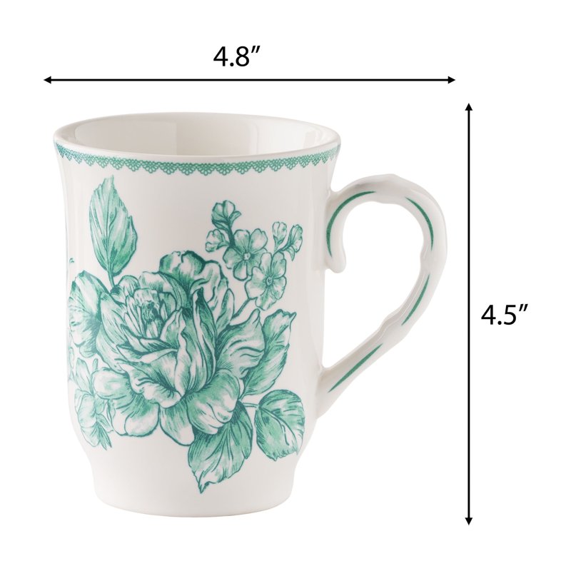Agatha 12-Ounce Stoneware Mug - Green with Floral Design