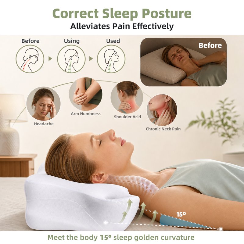 Ergonomic Cervical Pillow 24x16 Inch Memory Foam Neck Pain Relief