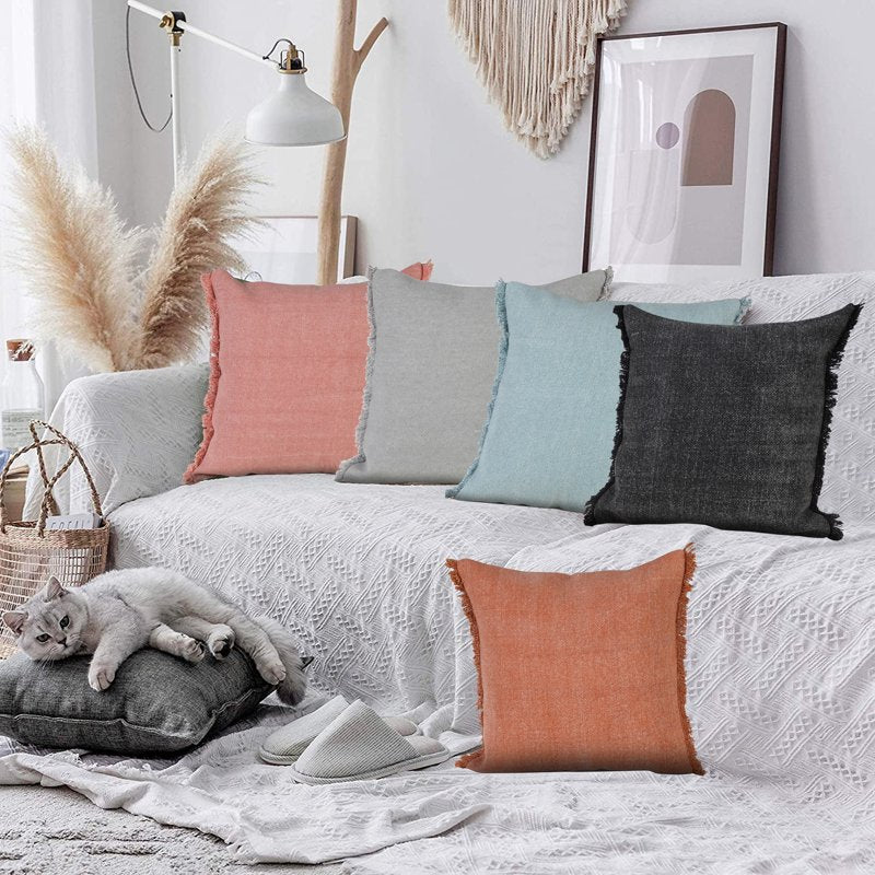 20x20 Blue Fringed Cotton Decorative Throw Pillow - Nellie Style