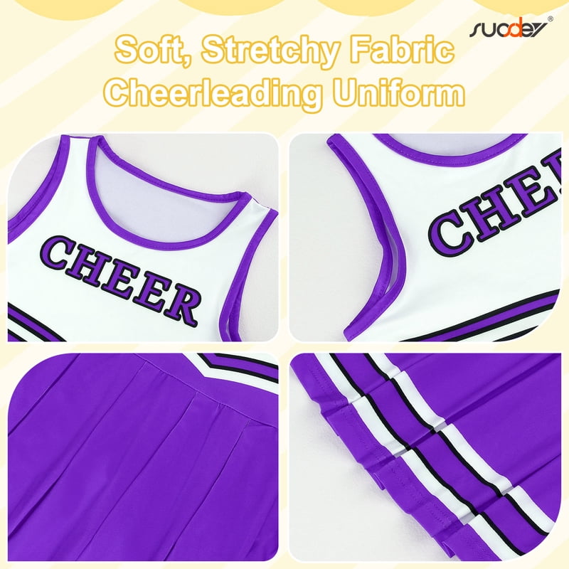 Girls Cheerleader Costume Outfit Set - Purple, 5-6 Years Halloween Party Dress