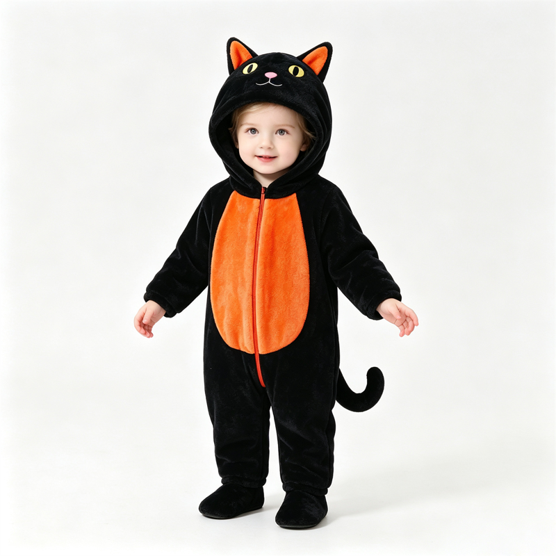 Toddler Baby Cat Costume Jumpsuit - Orange, 3-4 Years Halloween Animal Outfit