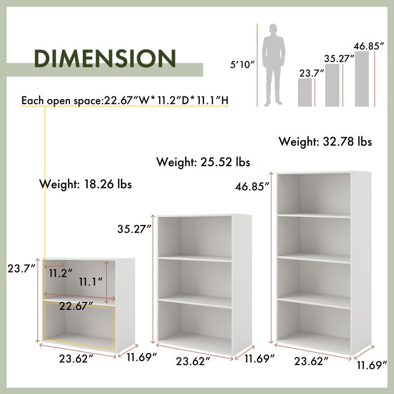 Stackable 4-Tier Wood Bookcase - Multiple Colors Available
