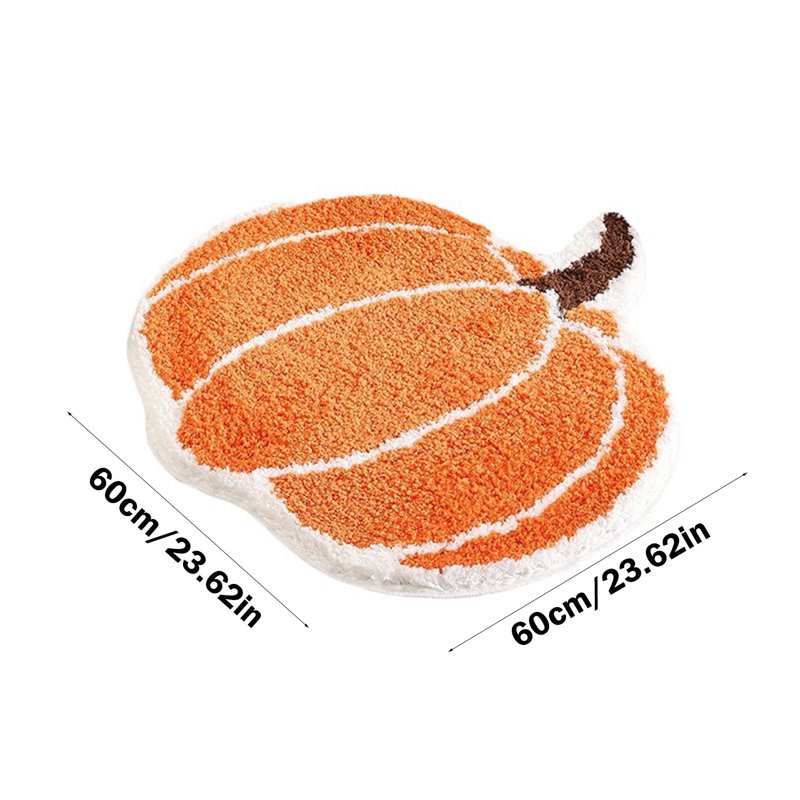 Halloween Pumpkin Shaped Flocking Bath Rug - Orange Non-Slip Mat I