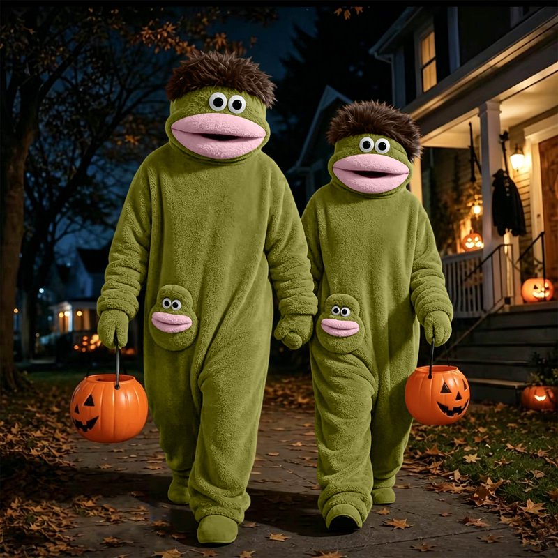 Dark Green Monster Onesie - Plush Pajamas for Kids & Adults, Level Up Your Lounge Game