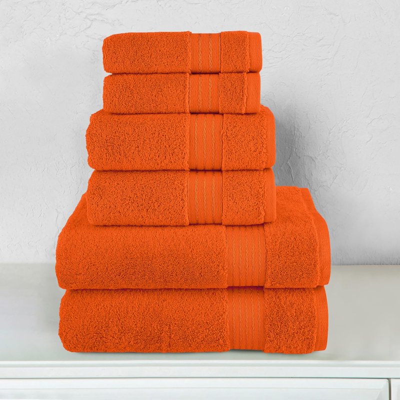 Orange 6-Piece Luxury Cotton Towel Set - Highly Absorbent & Soft