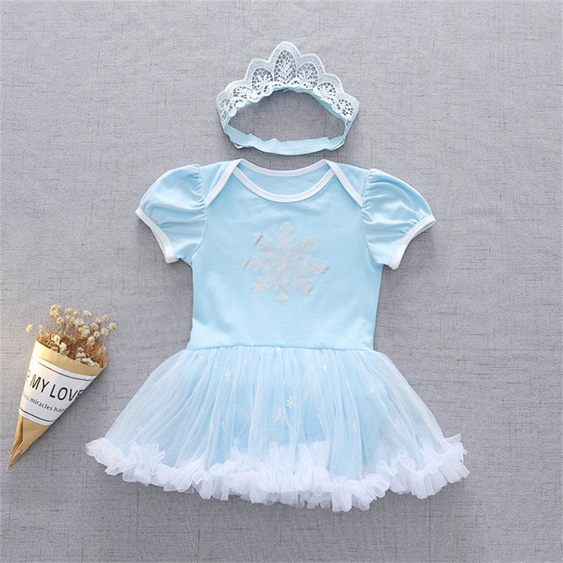 Snowflake Princess Baby Girl Dress Up Romper Tutu Dress with Headband - 9-12 Months