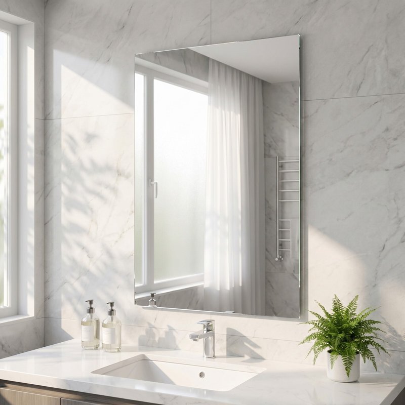 28x36 Inch Frameless Rectangular Bathroom Mirror - Polished Edges, Wall Mount