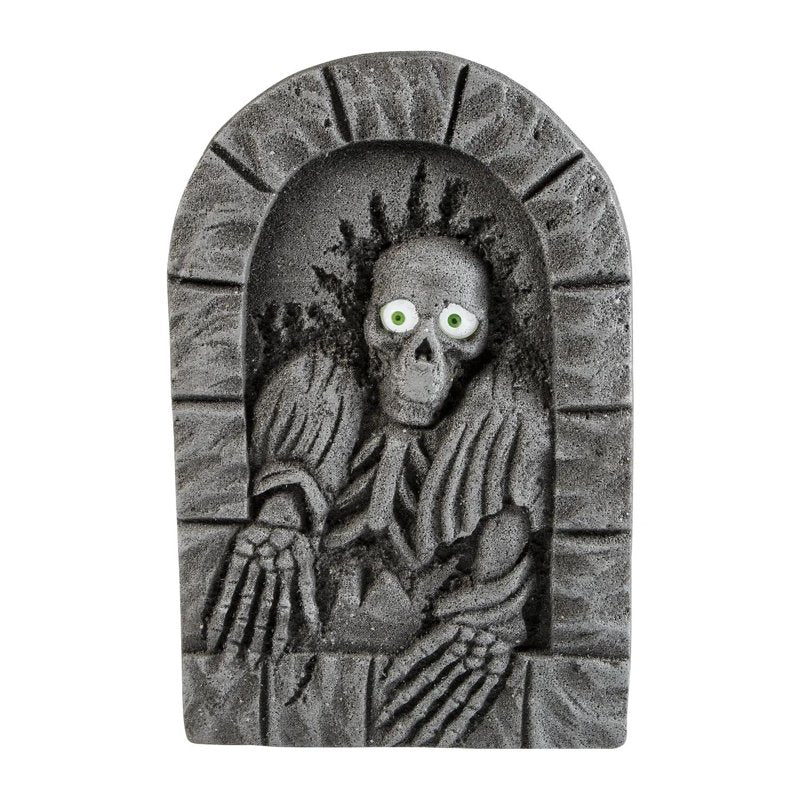 2 ft Gray Plastic Skeleton Tombstone with Moving Eyes Halloween Decor