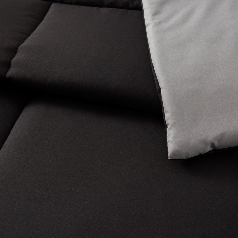 Mainstays Reversible Comforter and Sheet Set - 7 Piece Full Black, Bed in a Bag