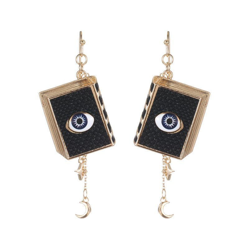 Halloween Spellbook Earrings - Dangle Faux Leather Jewelry with Fishhook Back - Lightweight & Hypoallergenic