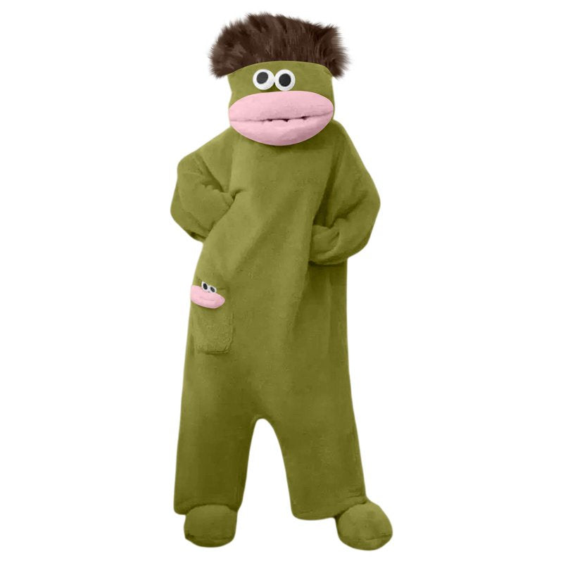 Dark Green Monster Onesie - Plush Pajamas for Kids & Adults, Level Up Your Lounge Game