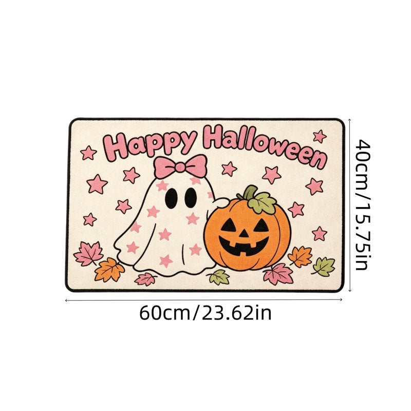 Pink Ghost Halloween Doormat - Cute Welcome Mat with Pumpkins & Stars, Absorbent Diatomite Floor Mat with Rubber Backing, 12_Pink Pumpkin Ghost Mat_L