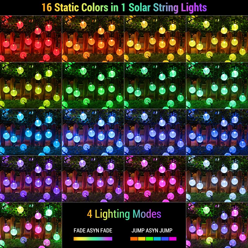 Toodour RGB Solar Outdoor String Lights, 35.6ft 60 LED Globe with Remote Waterproof