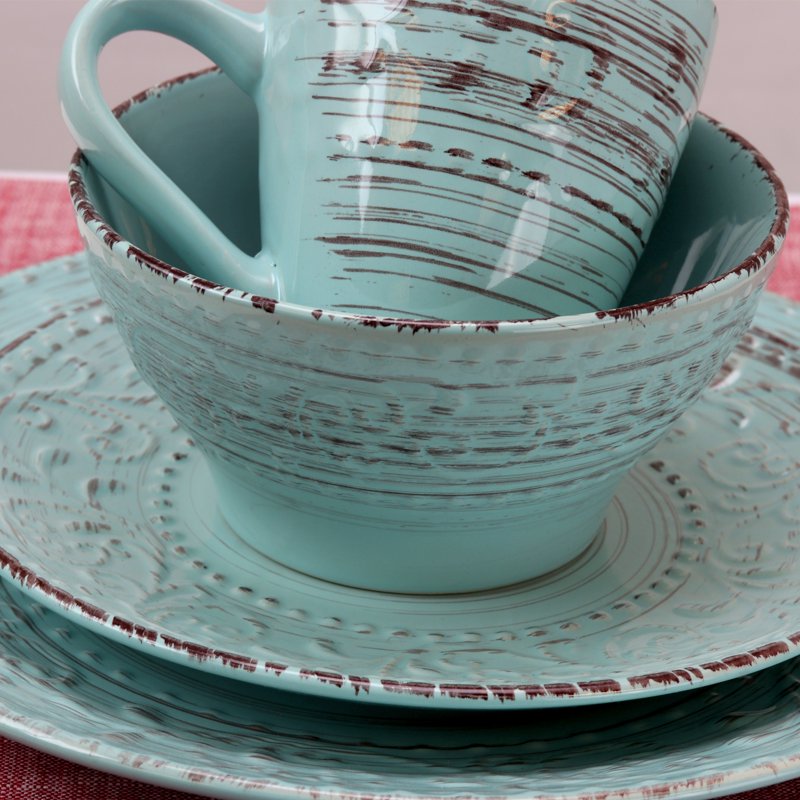 16-Piece Turquoise Dinnerware Set - Malibu Waves Design