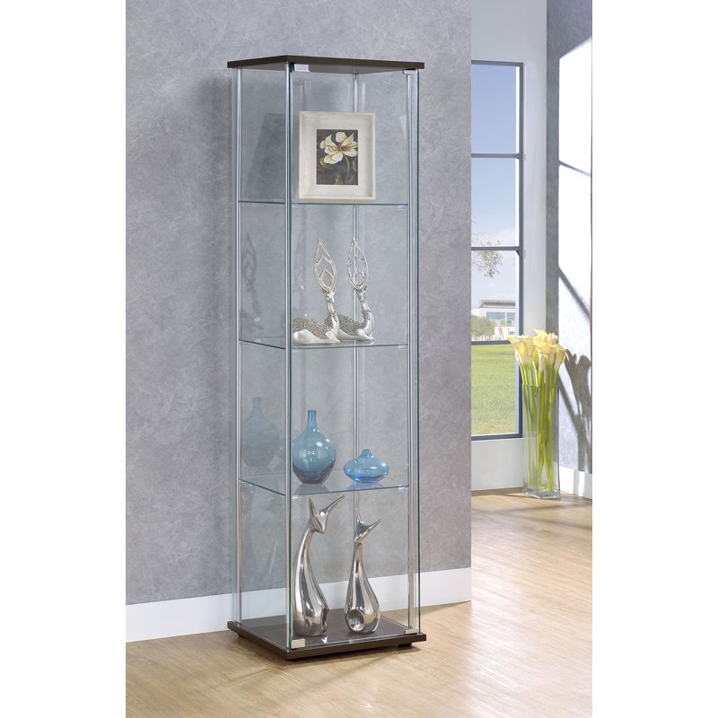 3-Shelf Clear Glass Curio Cabinet in Cappuccino
