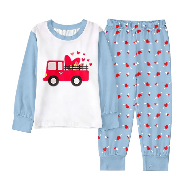Toddler Girl Valentine's Day Pajama Set Z17-17Blue 8-9 Years Cozy Sleepwear