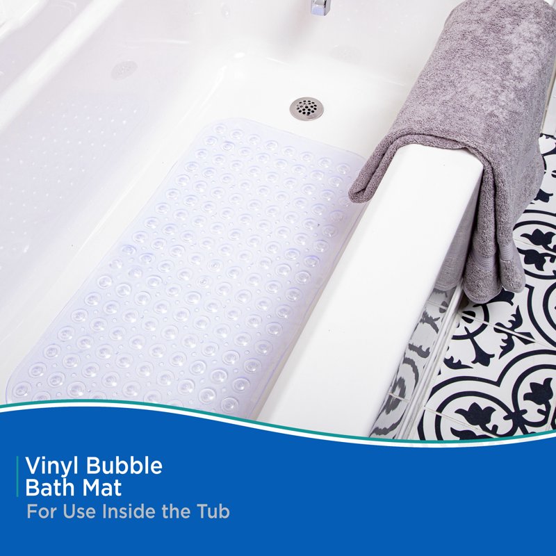 Clear Shower Floor Mat with Suction Cups and Drain Holes - Non-Slip Bath Mat, 30.75 x 15.25 Inches