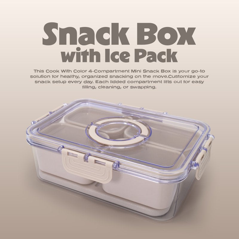 4-Compartment Portable Snack Box with Ice Pack - Taupe, 2 Pack