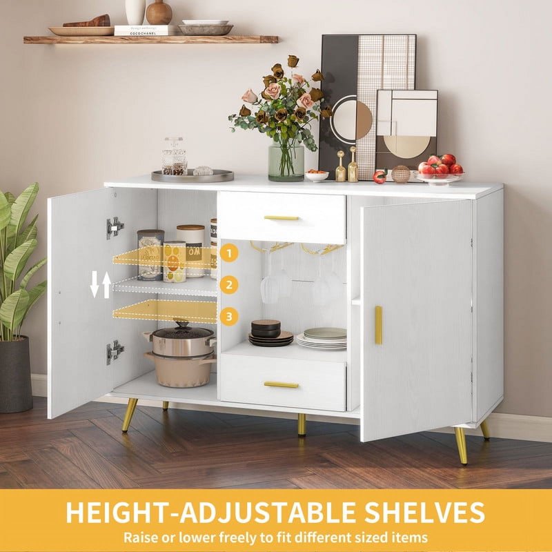 Modern Sideboard Buffet Cabinet with Wine Glass Holder - White