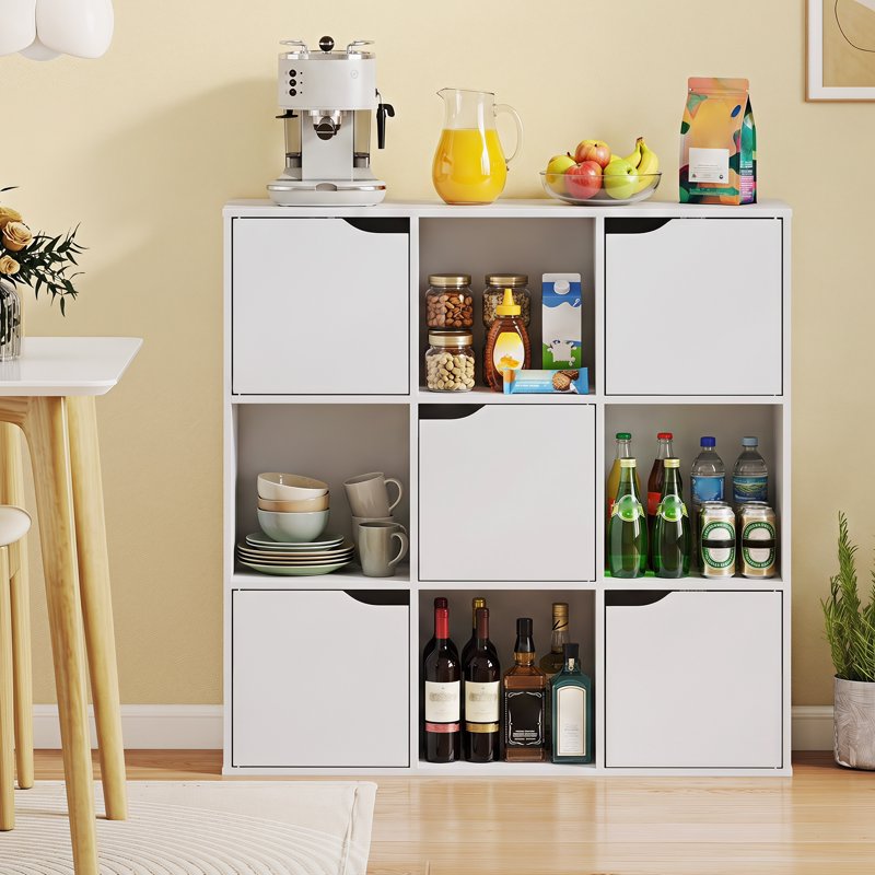 9-Cube Storage Organizer with 5 Doors - Freestanding Bookcase