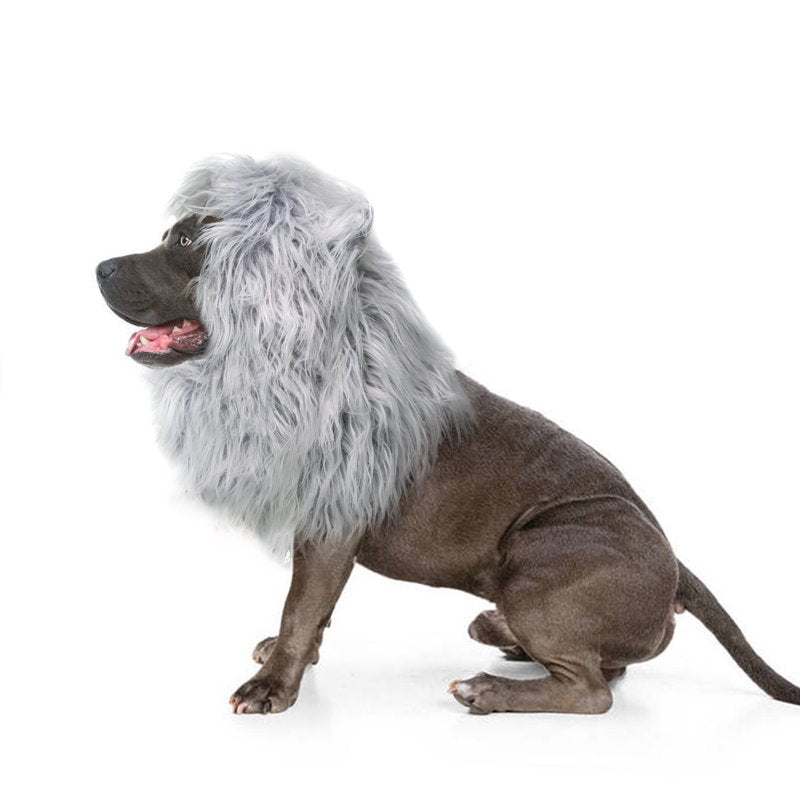 Lion Mane Wig for Dogs - Funny Pet Costume for Medium Dogs, Grey