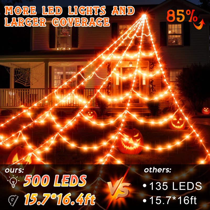 Halloween Spider Web Lights Outdoor 500 LED Orange & Purple Halloween Decorations