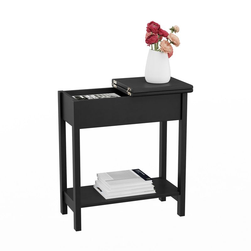 Narrow End Table with Storage Compartment - Modern Slim Design